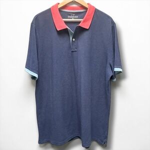 Vineyard Vines Mens XL Blue Heathered Polo Shirt‎ Red Contrast Collar